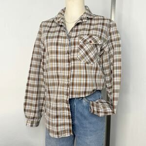 Vintage 70s Western Plaid Button Front Shirt Womens Medium Ranchwear Praire Fall